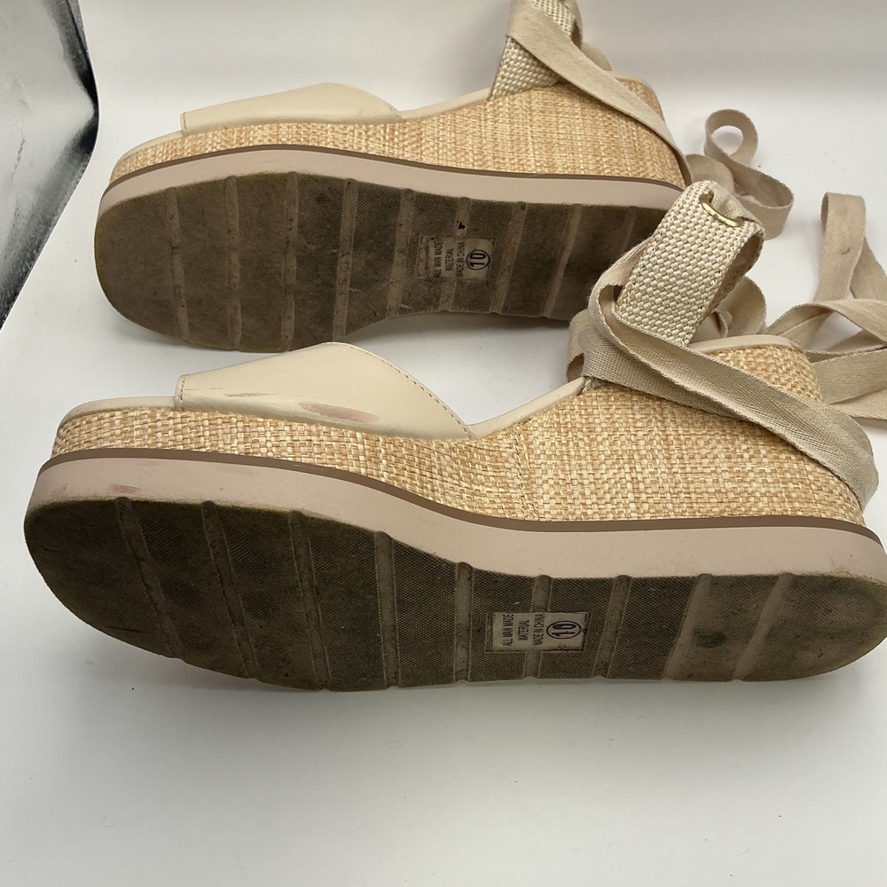 Soda Womens Cream Ankle Tie Platform Wedge Sandals Woven Raffia Size 10 - Picture 7 of 16